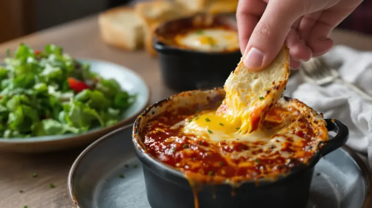 C’est le plat que je fais quand je n’ai envie de rien préparer : œufs cocotte à la tomate et au fromage