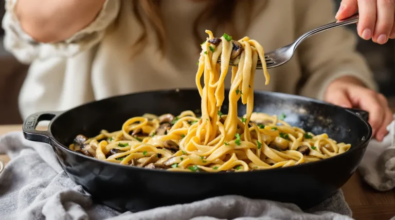 Ce plat de pâtes crémeux aux champignons cuit tout seul et fait oublier mes repas de flemme
